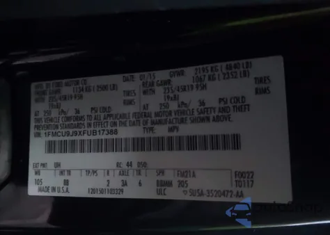 2015 Ford Escape Titanium z USA, uszkodzony, nr VIN 1FMCU9J9XFUB17388